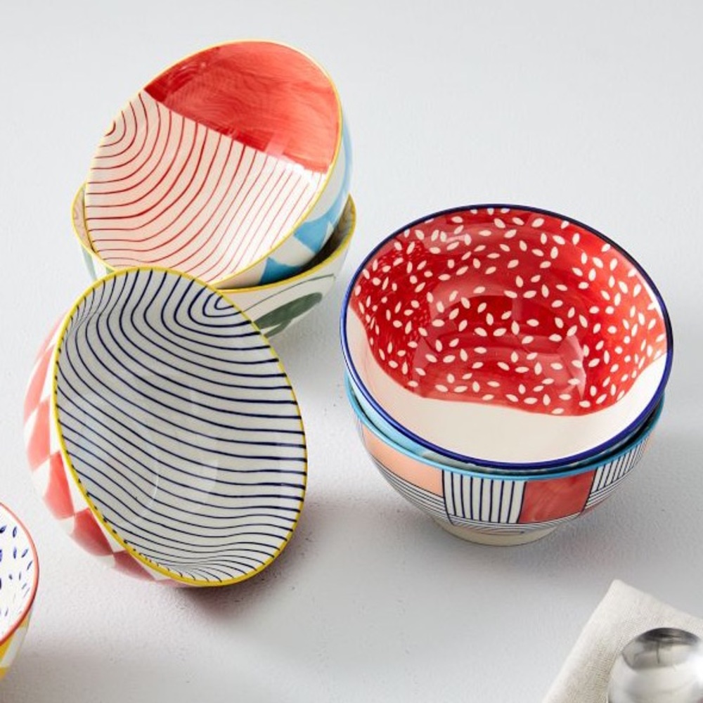 West Elm Hand Painted Cereal Bowl Set Of 3